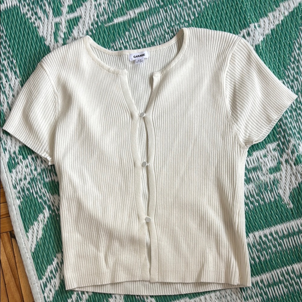 Glam Cream Ribbed Button Down Shirt